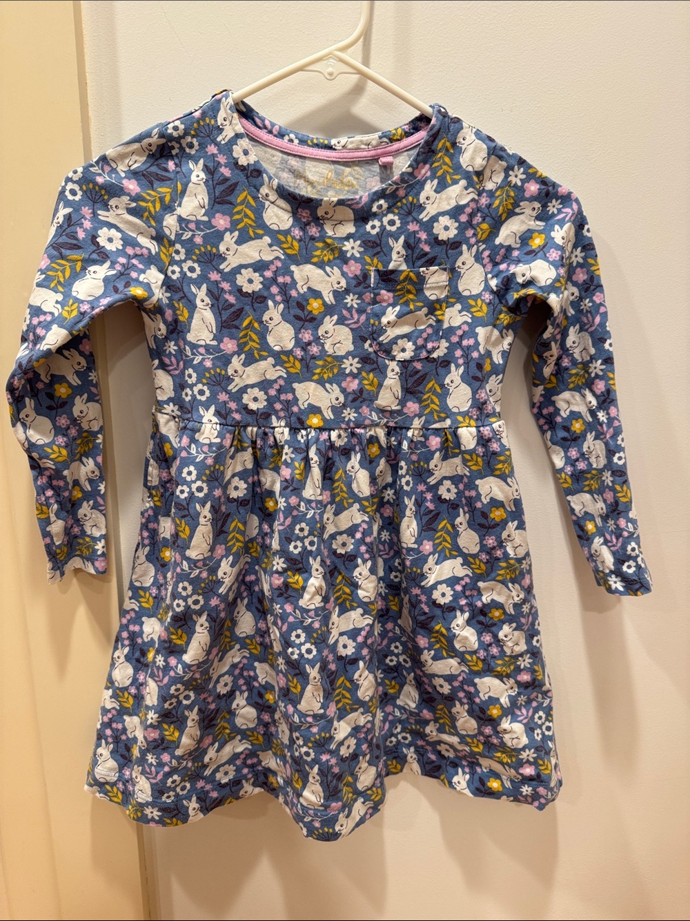 Mini Boden Blue Floral & Bunny Print Long Sleeve Dress
